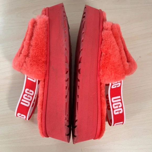 UGG Fluffita Sandals Women Size 10 Pink Red Platform Sheepskin Slides - Picture 5 of 8